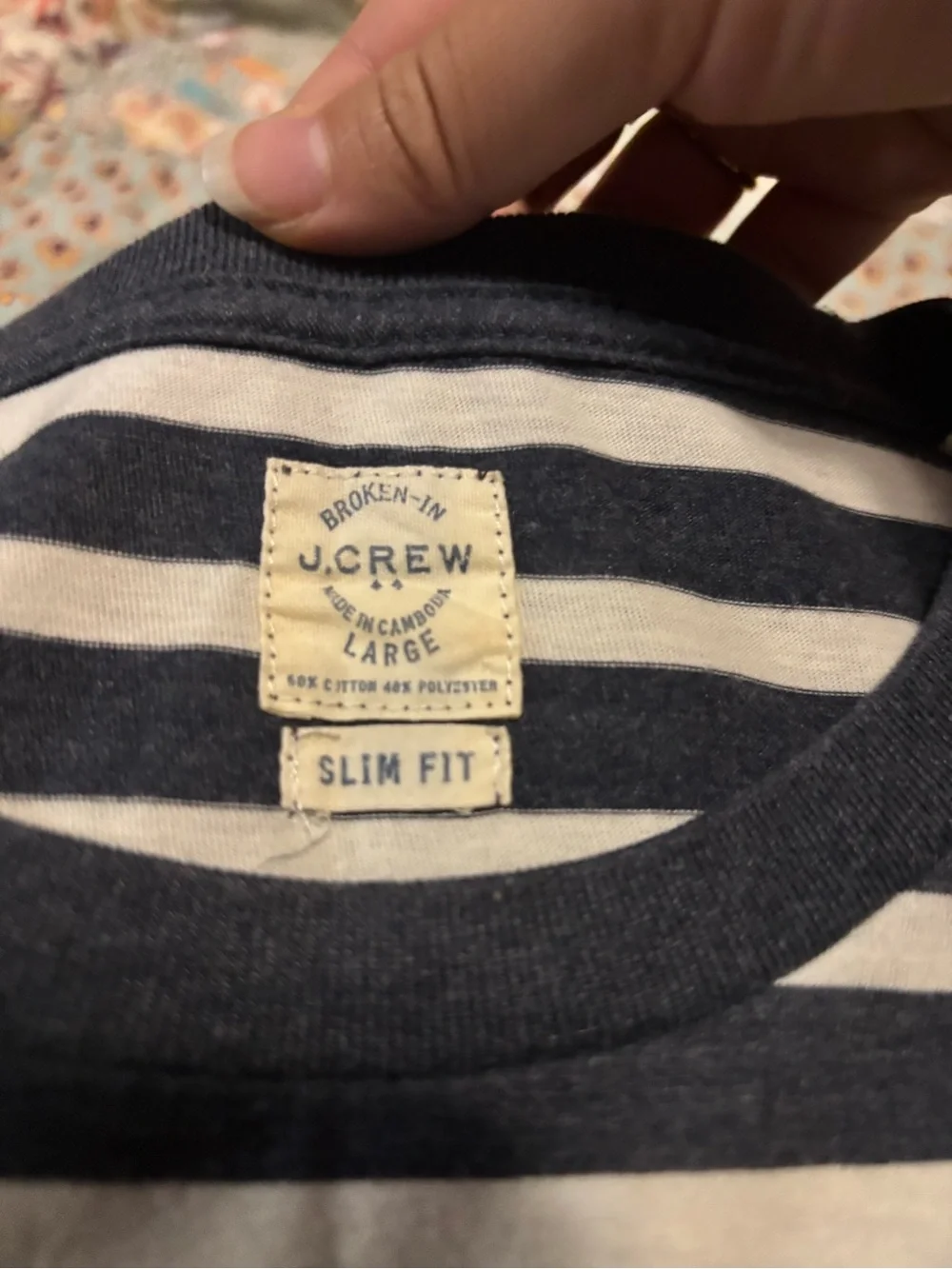 J. Crew Navy and White Striped Pocket Tee